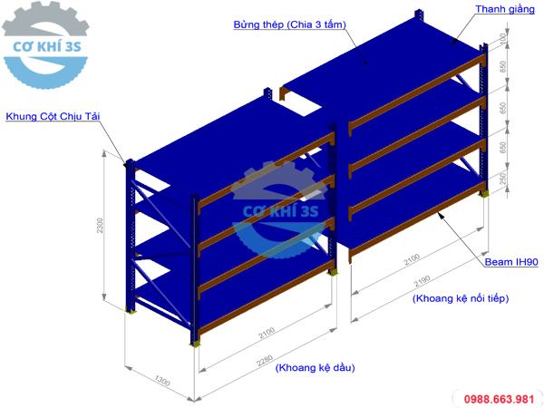 Kệ hạng nặng 4 tầng sàn tôn C2300 - Ảnh 2