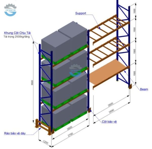 Kệ selective 3 sàn gỗ tải 2500kg/tầng - Ảnh 2