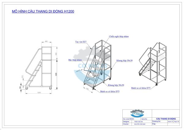 Thang di động, Thang gấp di động có bánh xe - Ảnh 3
