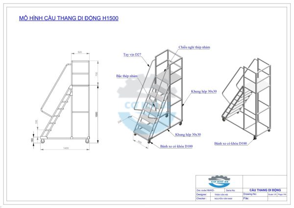 Thang di động, Thang gấp di động có bánh xe - Ảnh 2