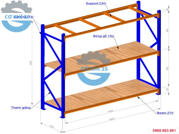 Số lượng vật tư bộ kệ hạng trung 3 tầng sàn gỗ