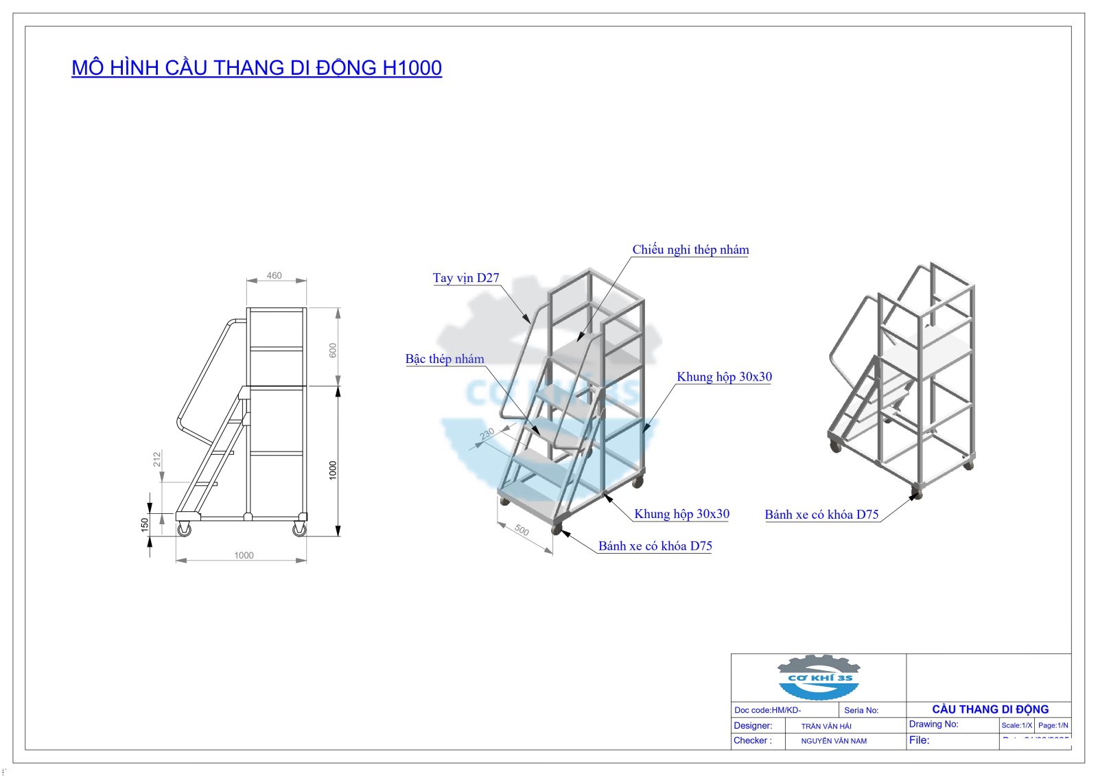 Xe thang di động cao 1000mm -Xe thang di động cao 1 m - Ảnh 2